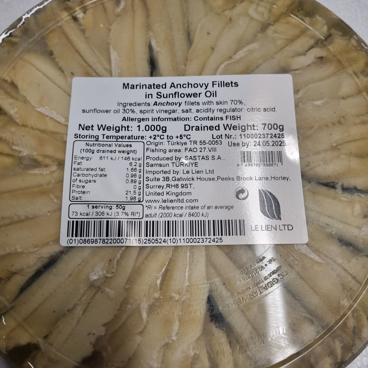 Anchovy Fillets in Sunflower Oil