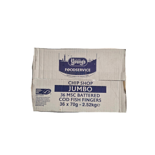 Jumbo Battered Cod Fish Fingers 36x70g - 2.52kg